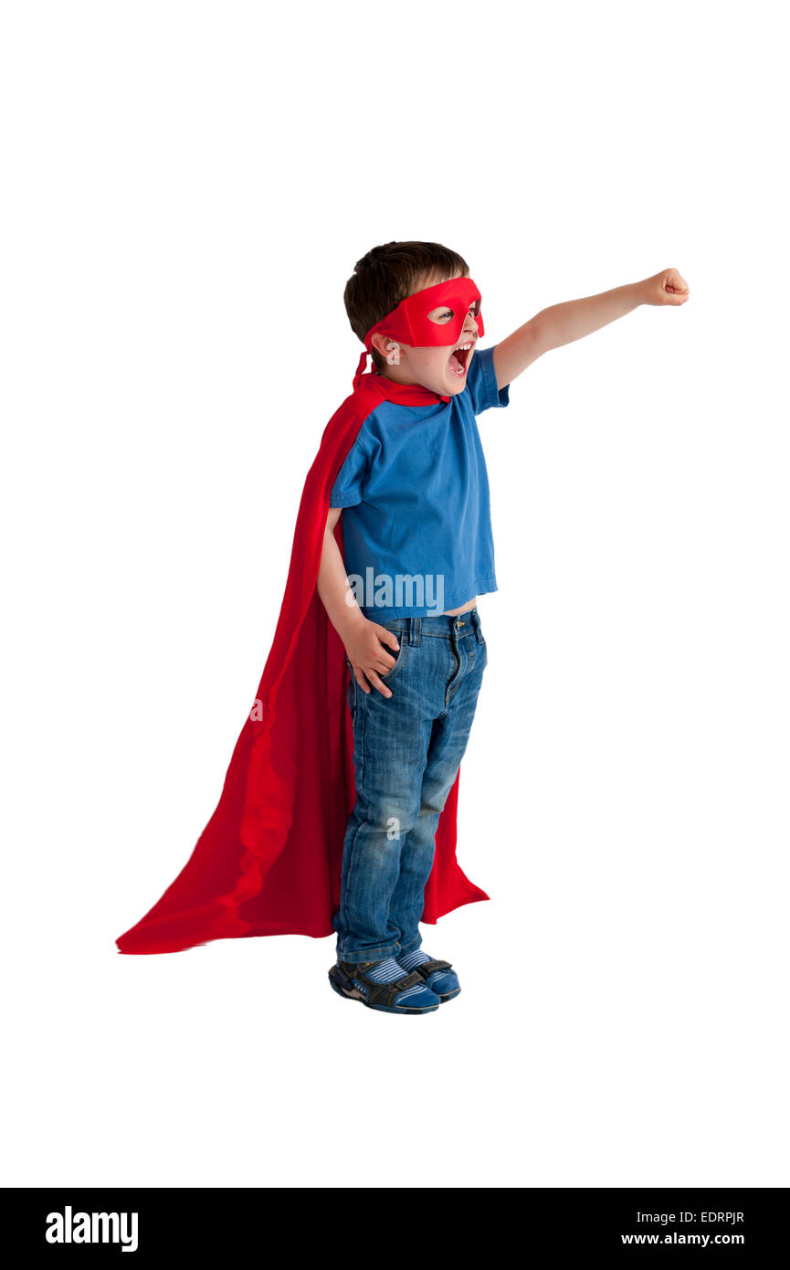 superhero boy child isolated on white background Stock Photo