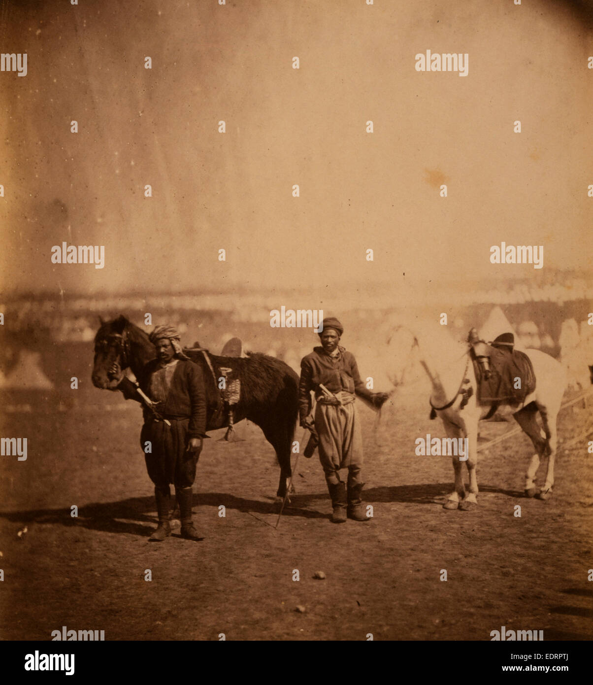 Nubian servants & horses, Crimean War, 1853-1856, Roger Fenton historic war campaign photo Stock Photo