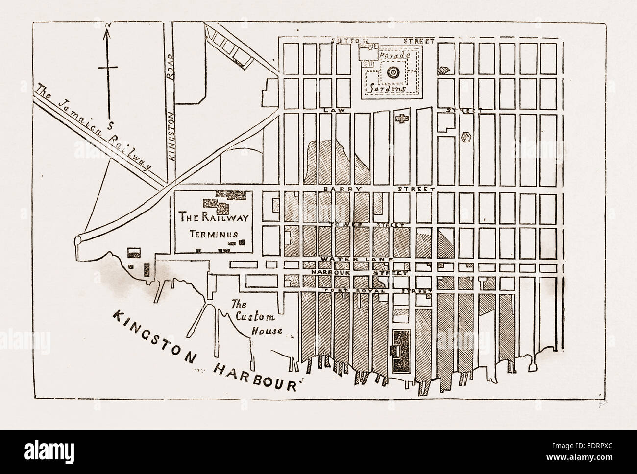 City Of Kingston Property Lines Plan Of Kingston, Jamaica, 1883: The Shaded Part Shows The Portion Of The  City Which Has Been Burnt Stock Photo - Alamy