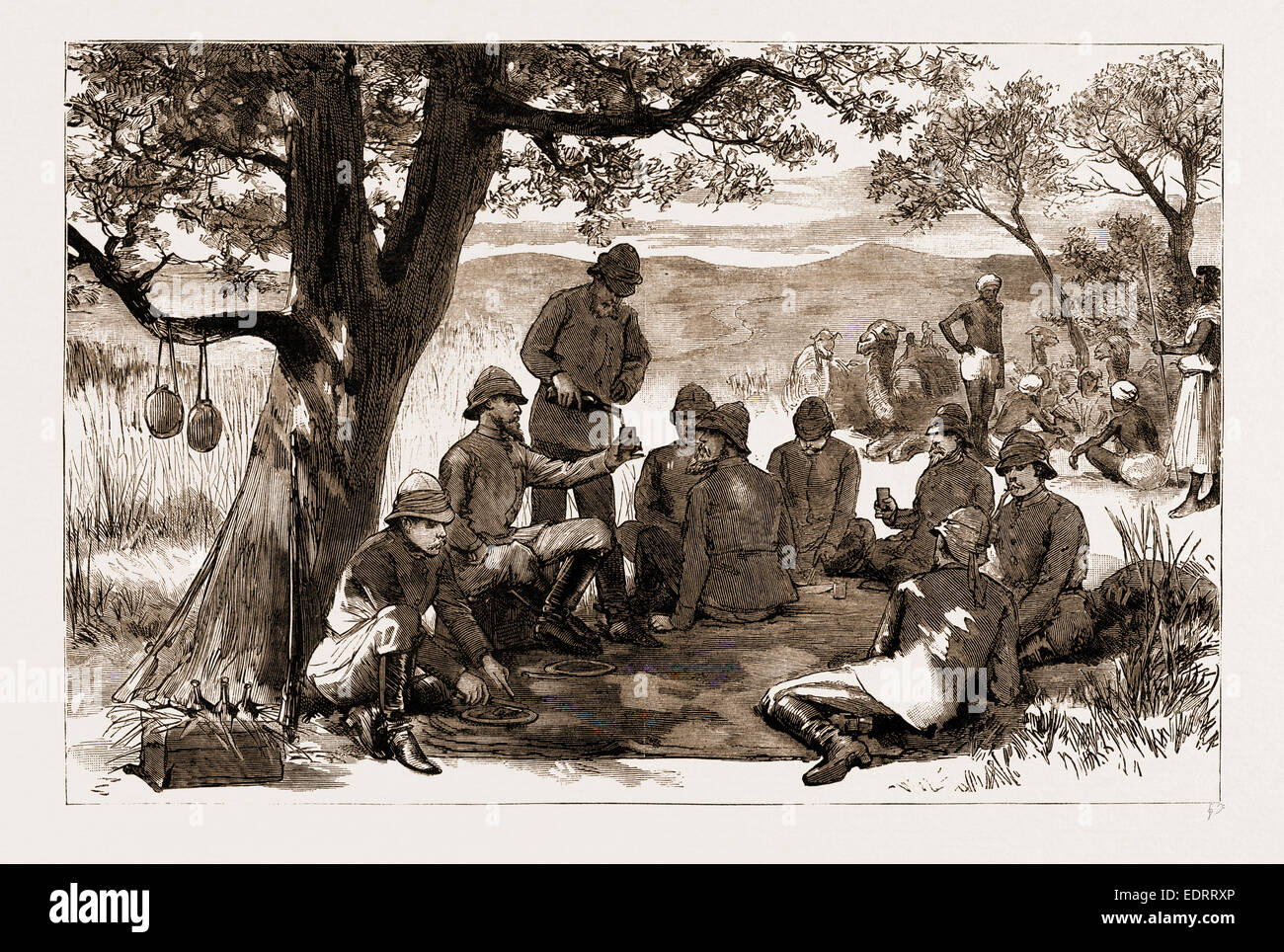THE REBELLION IN SUDAN, 1883: A MID-DAY HALT IN A HOWLING WILDERNESS Stock Photo