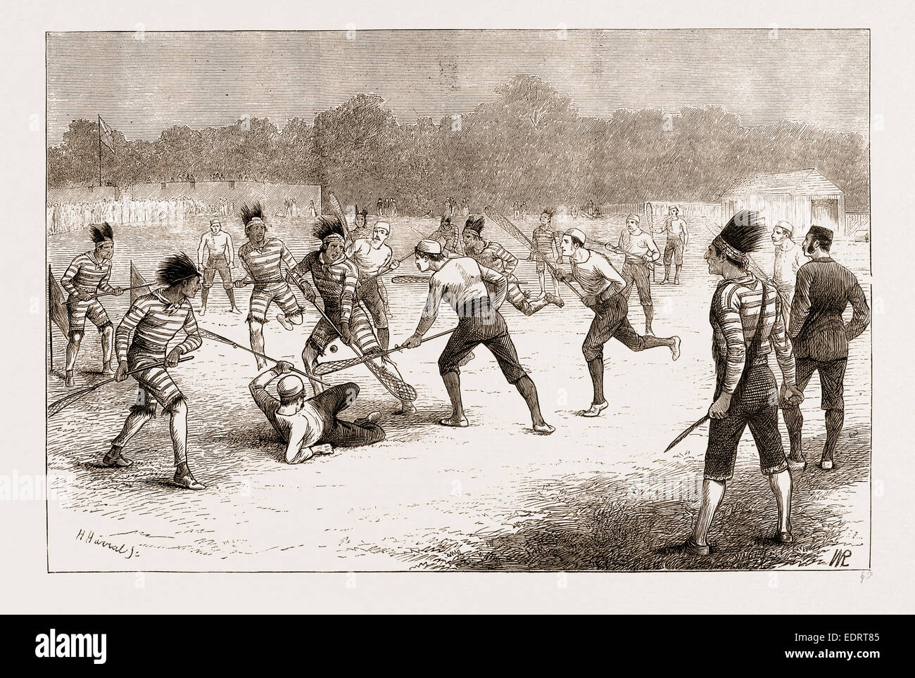 THE GAME OF "LACROSSE", MÊLÉE BETWEEN CANADIANS AND IROQUOIS INDIANS AT