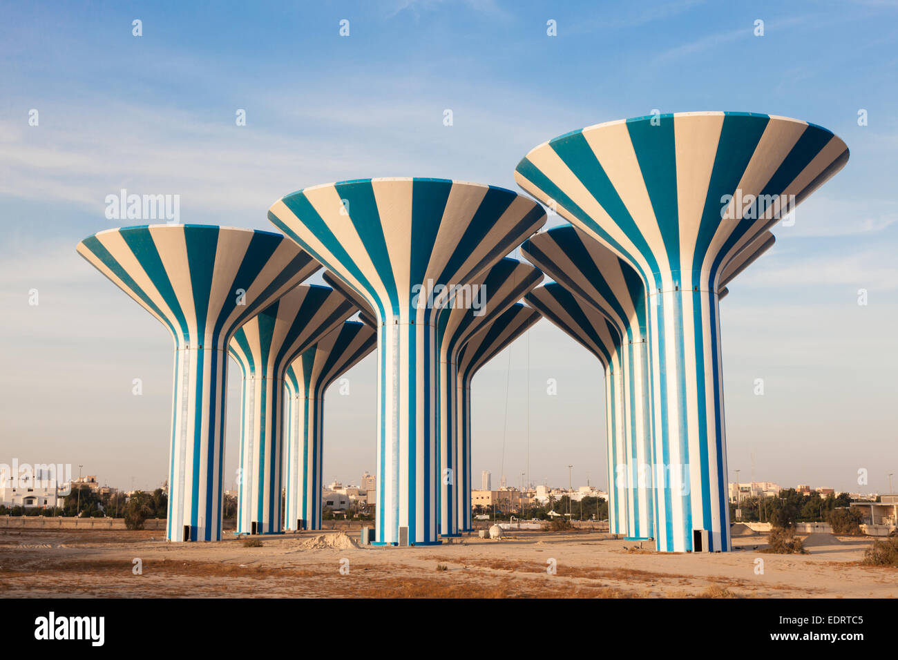 Blue and white water towers in Kuwait, Middle East Stock Photo Alamy