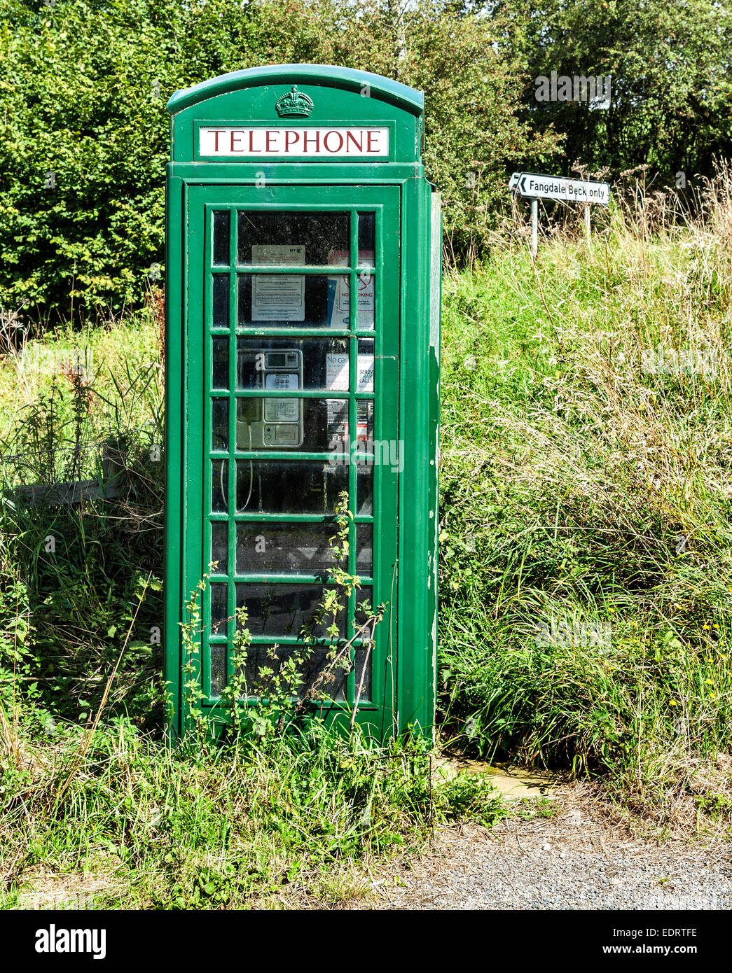 A green telephone box at Fangdale Beck Stock Photo