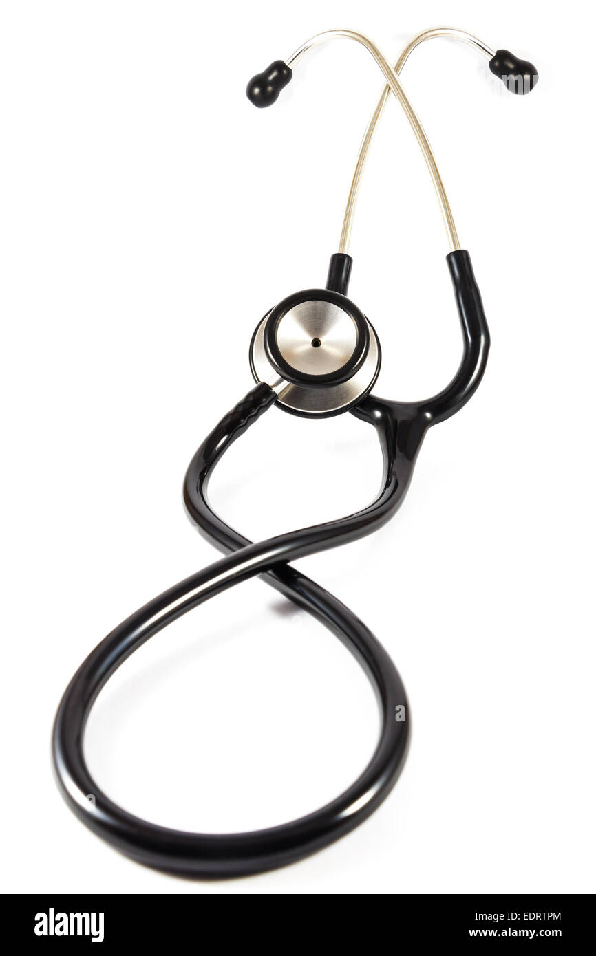 twist black stethoscope on white background (isolated) Stock Photo