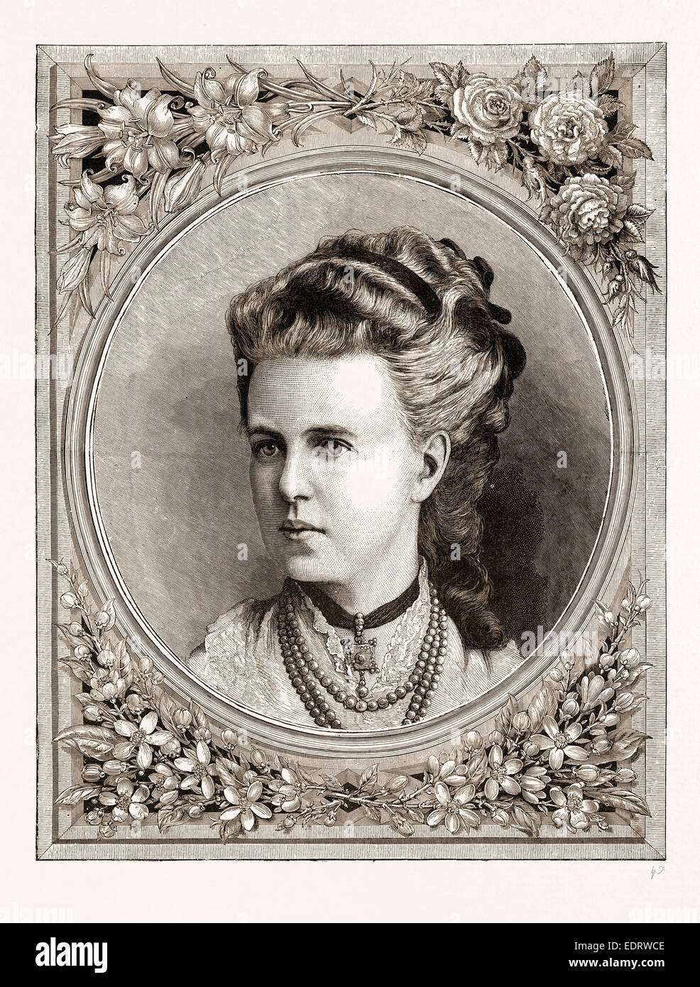 HER IMPERIAL HIGHNESS THE GRAND DUCHESS MARIA ALEXANDROWNA OF RUSSIA, ENGRAVING 1873 Stock Photo