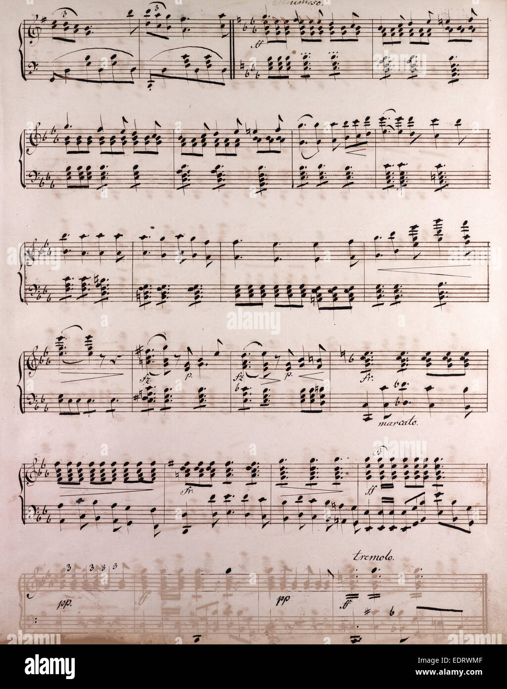 Handwritten sheet music, music notes, 19th century Stock Photo