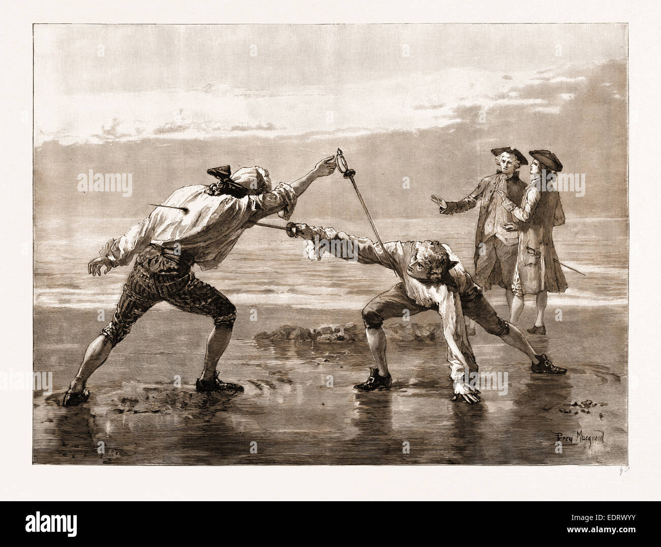 TYPES OF OLD SWORDSMANSHIP: A DUEL WITH SMALL SWORDS IN 1760 Stock Photo