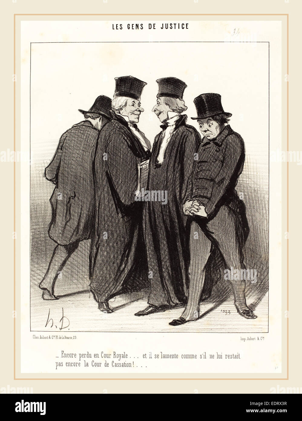 Honoré Daumier (French, 1808-1879), Encore perdu en Cour Royale et il se lamente, 1848, lithograph Stock Photo