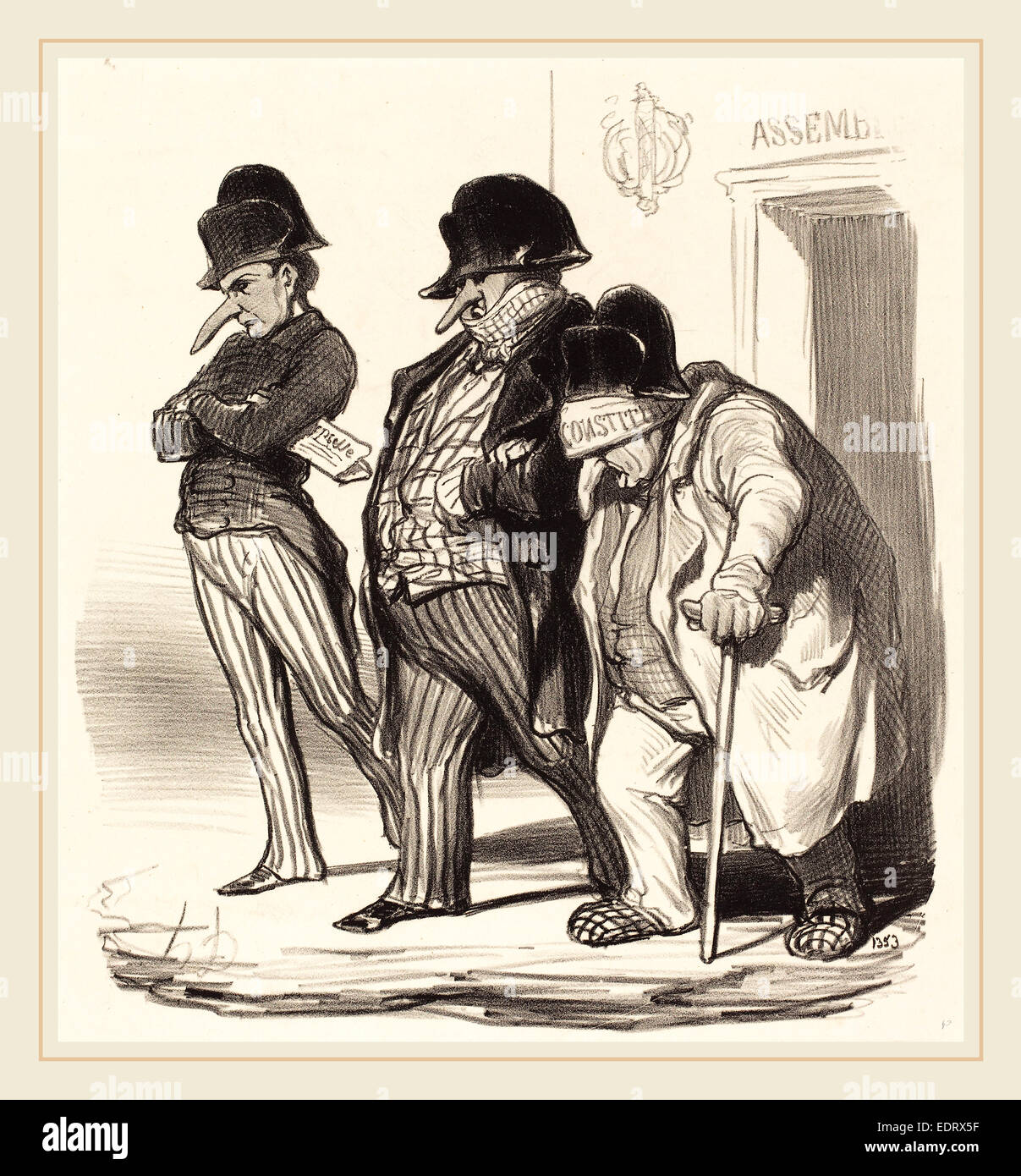 Honoré Daumier (French, 1808-1879), Les Journaux Napoléoniens sortant de l'Assemblée Nationale, 1848, lithograph Stock Photo