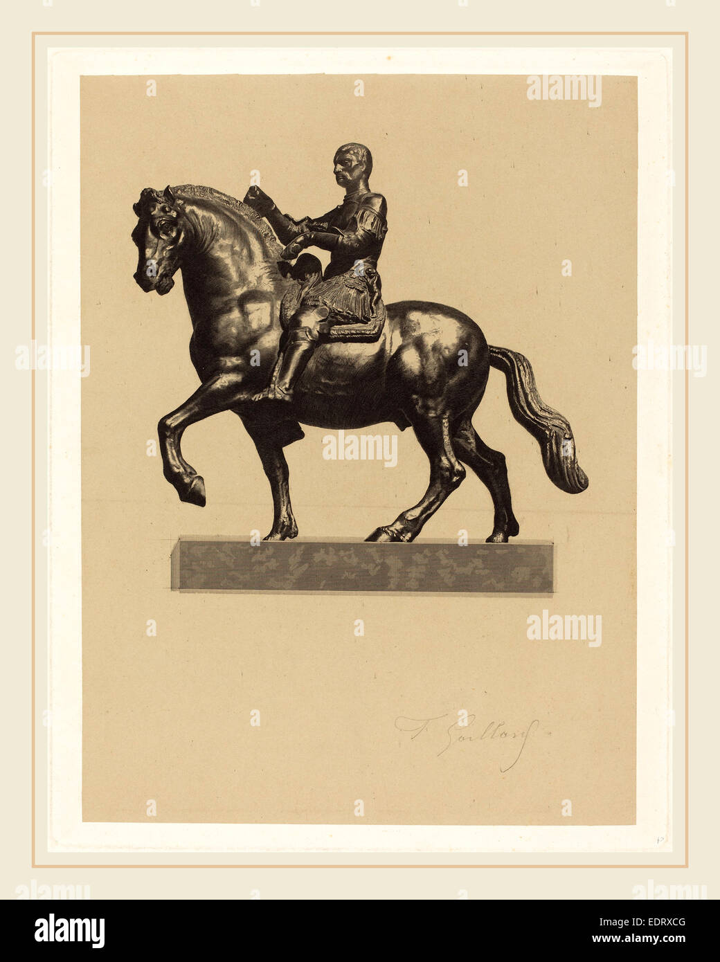 Ferdinand Gaillard after Donatello (French, 1834-1887), Gattamelata, engraving on gray India paper Stock Photo