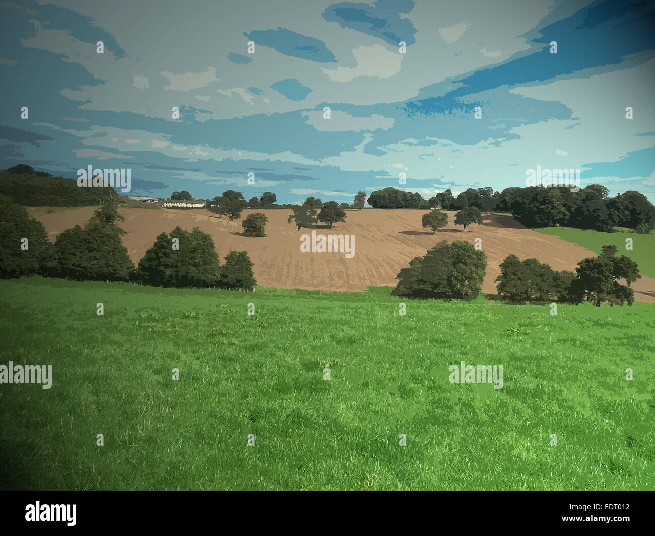 Farmland near Osmaston, Pictured here from a footpath near Hazelwell Farm, UK, art, art Britain, Artist: Sarah Smith Stock Photo