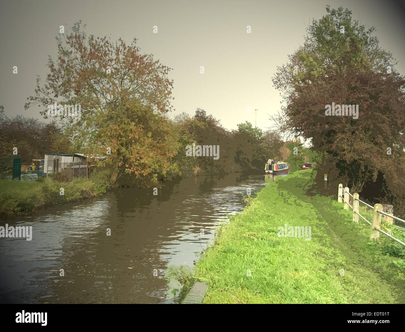 The Trent and Mersey Canal near Clay, Autumnal towpath scene near Stretton, UK, art, art Britain, Artist: Sarah Smith Stock Photo
