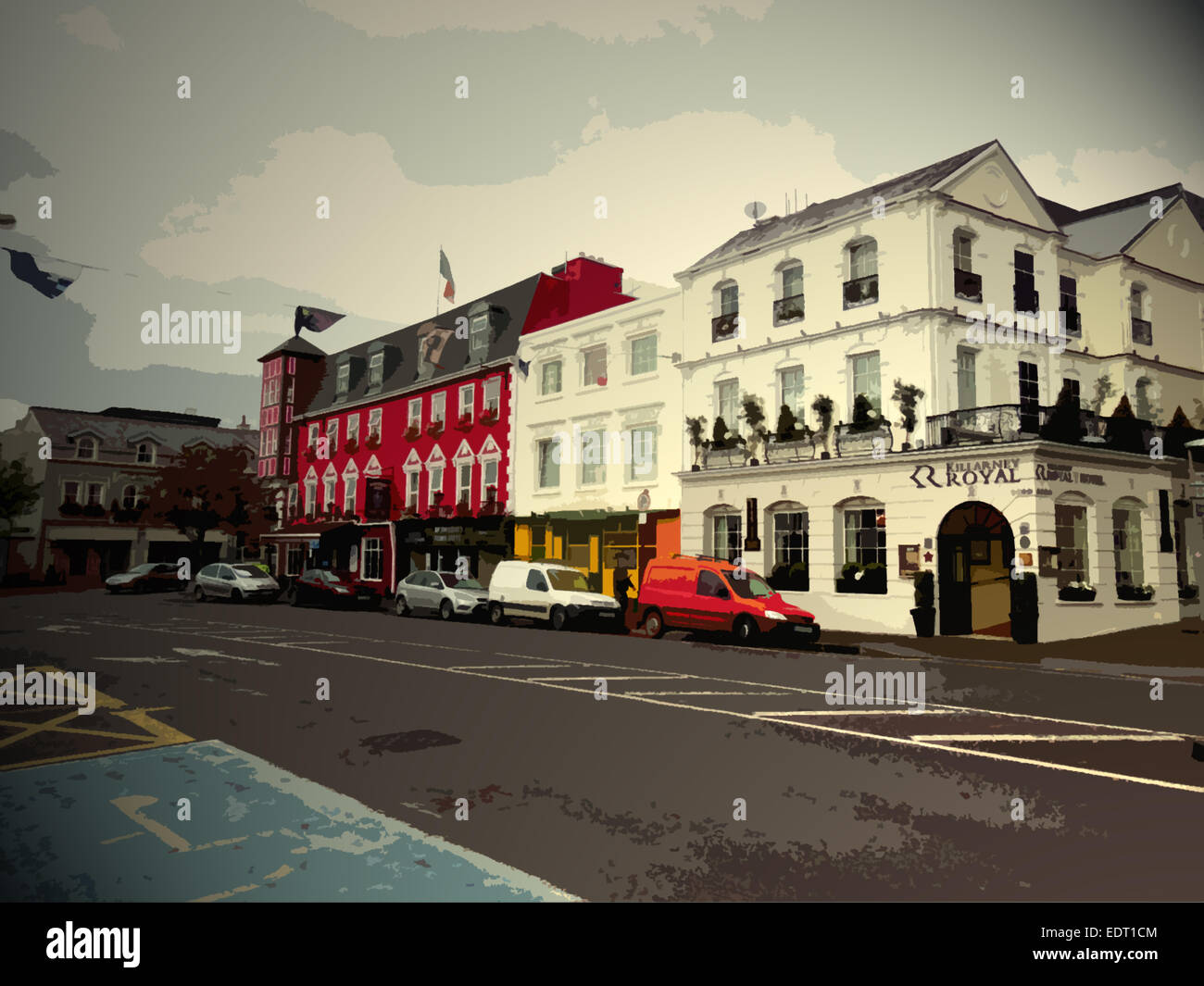 Hotels on College Street, Killarney, near to Cill Airne, Coolcorcoran Bridge and  Mill Bridge, Kerry, Ireland Stock Photo