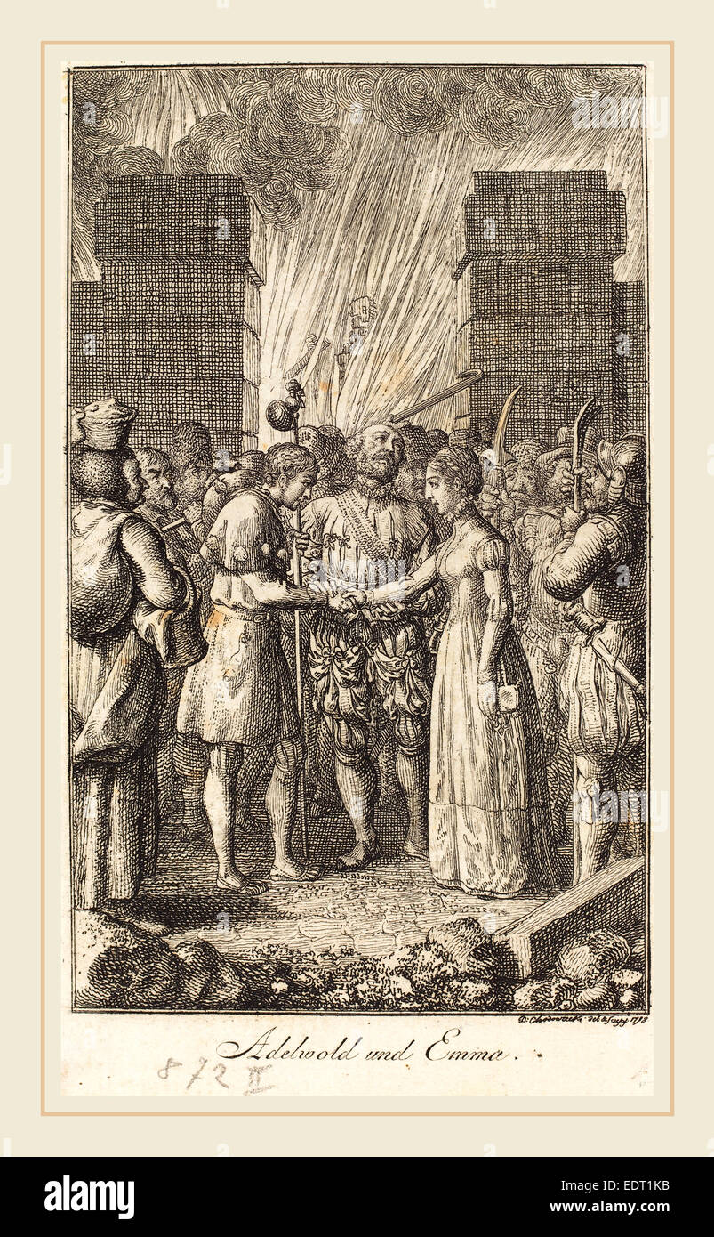 Daniel Nikolaus Chodowiecki (German, 1726-1801), Adewold and Emma, 1798, etching Stock Photo