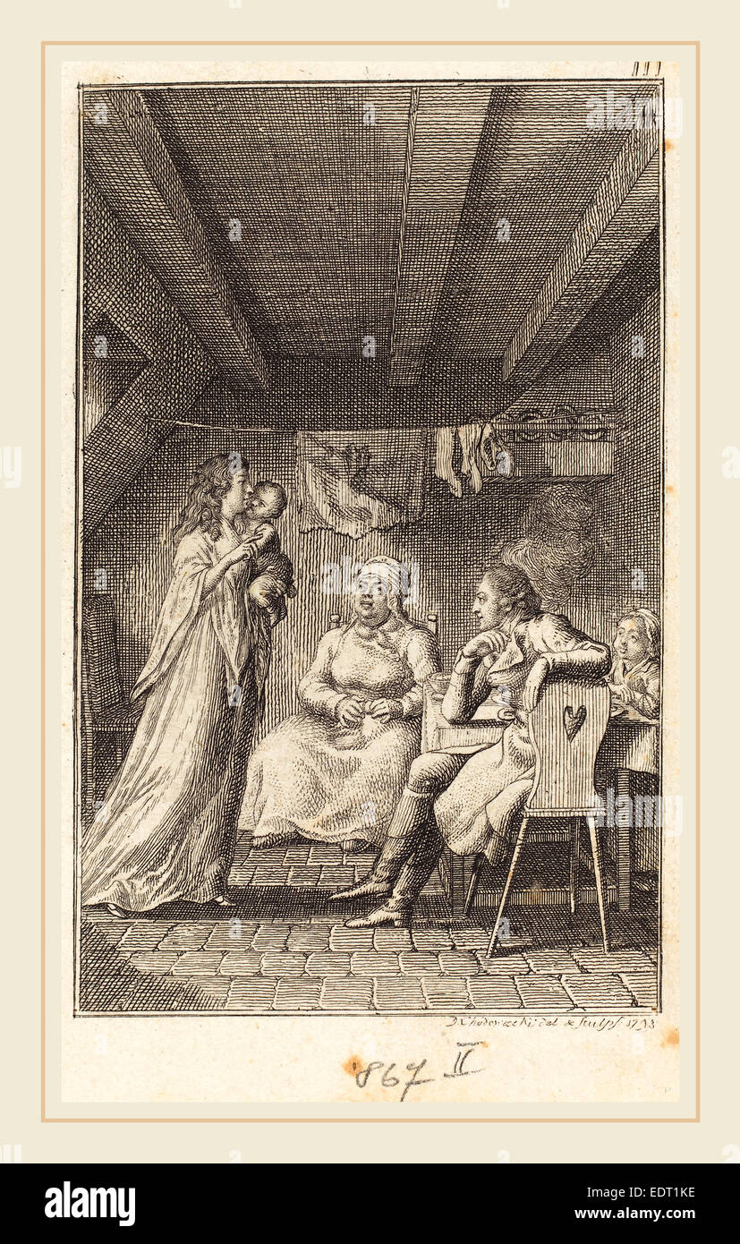 Daniel Nikolaus Chodowiecki (German, 1726-1801), The Voyage to Paris, 1798, etching Stock Photo