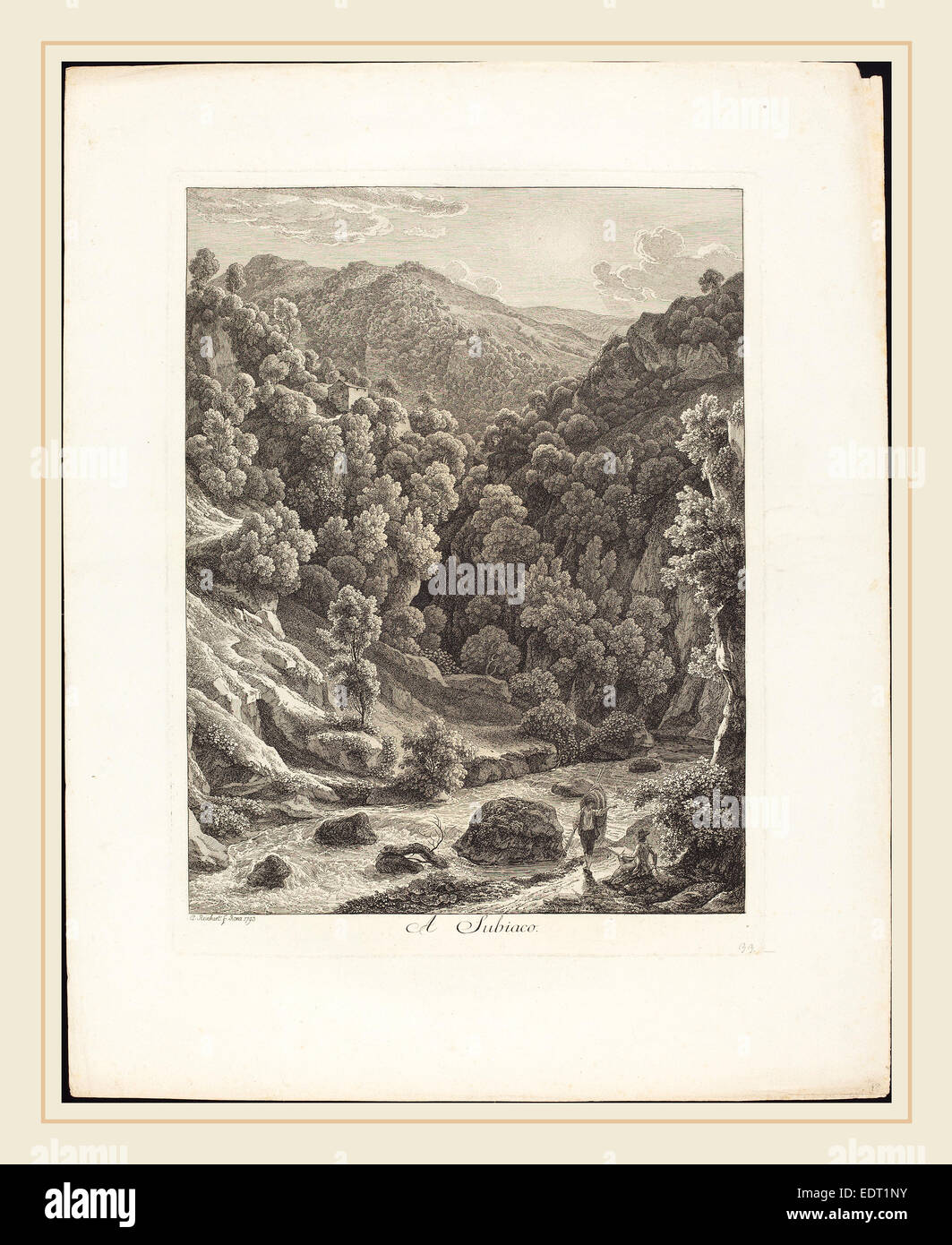 Johann Christian Reinhart (German, 1761-1847), A Subiaco, 1793, etching on laid paper Stock Photo