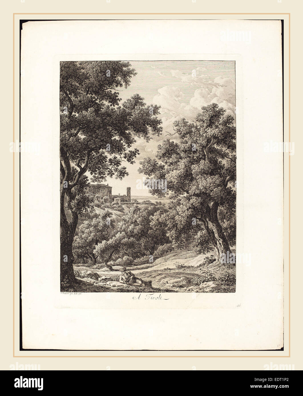 Johann Christian Reinhart (German, 1761-1847), A Tivoli, 1794, etching on laid paper Stock Photo