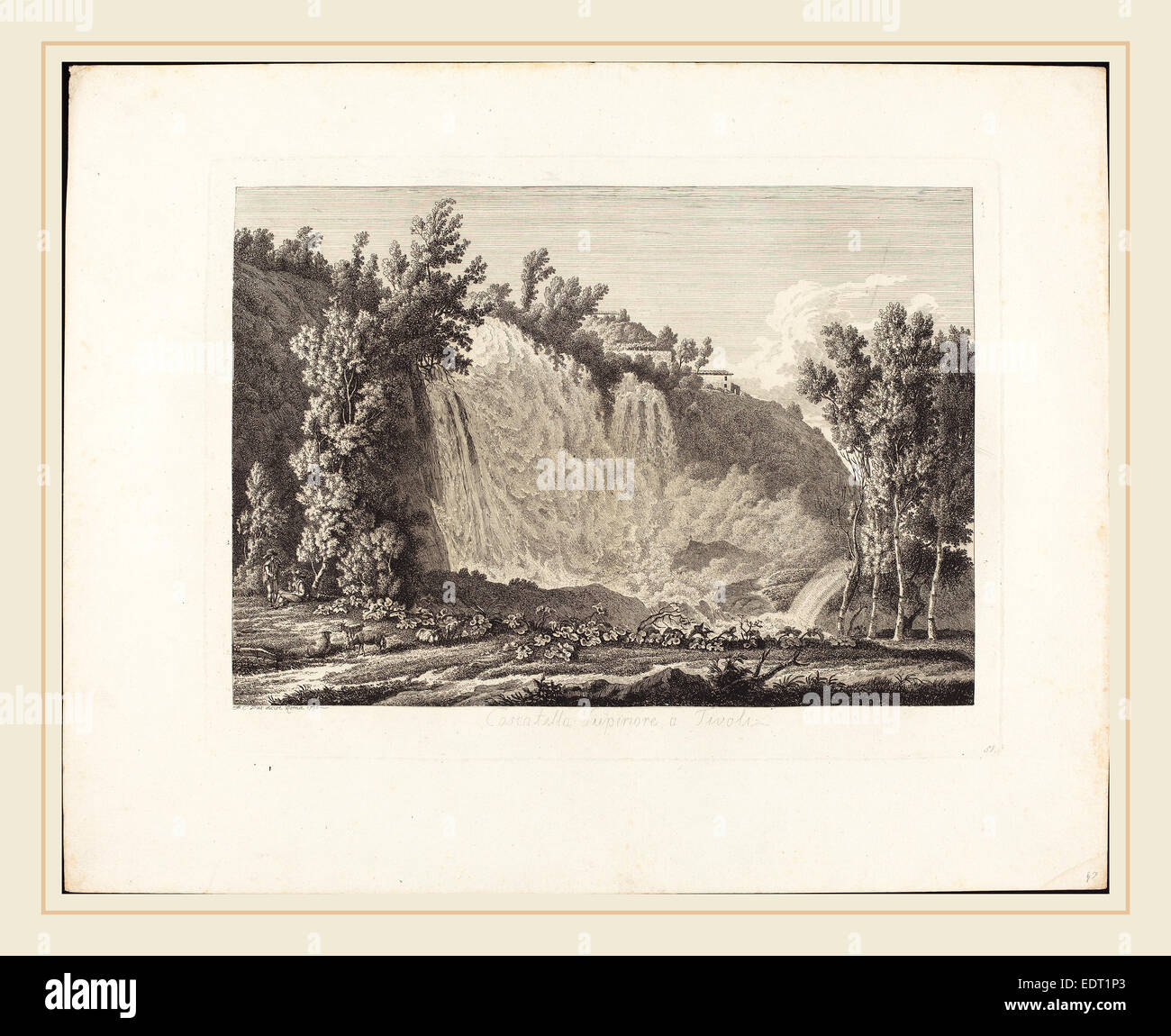 A. DIES  1755-1822 , Waterfalls Near Tivoli, 1799, Etching Albert Christoph Dies 1755 Hanovre 1822