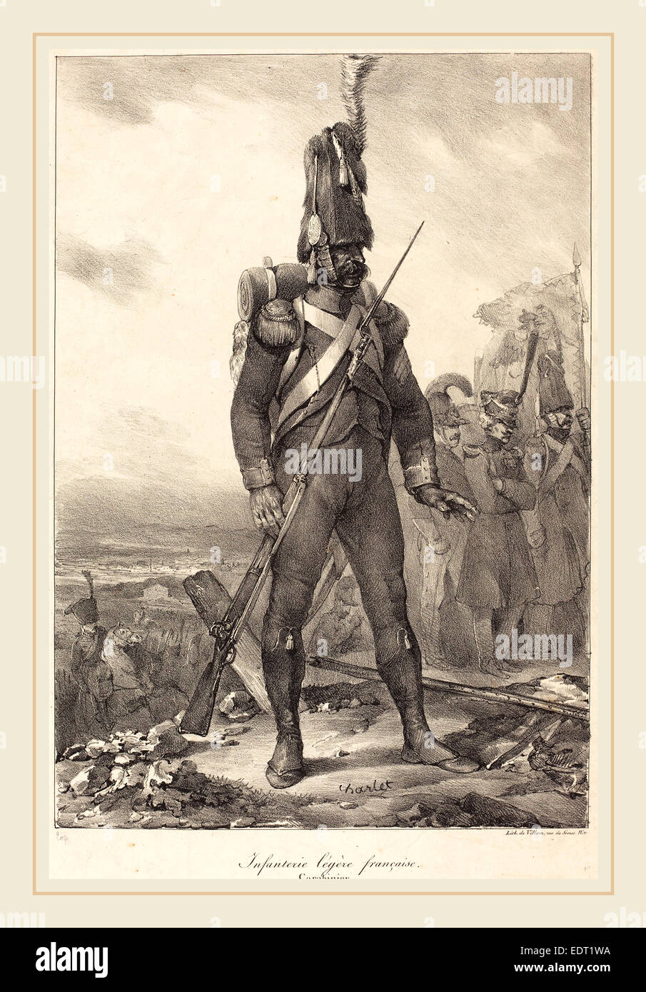 Nicolas-Toussaint Charlet (French, 1792-1845), Infanterie legère française, Carabinier, 1822, lithograph Stock Photo
