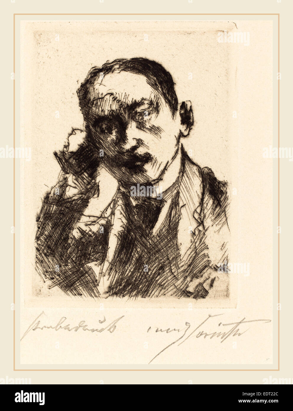 Lovis Corinth, Karl Schwarz (Bildnis K.S.), German, 1858-1925, 1920, drypoint in black on wove paper Stock Photo