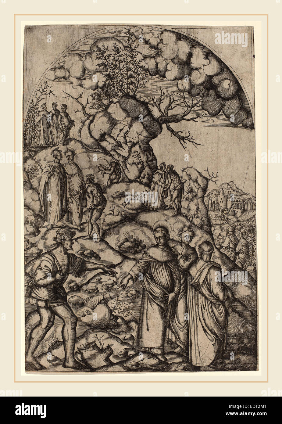 after Andrea del Sarto, Saint Filippo Benizzi Healing a Beggar, c. 1510-1520, engraving Stock Photo