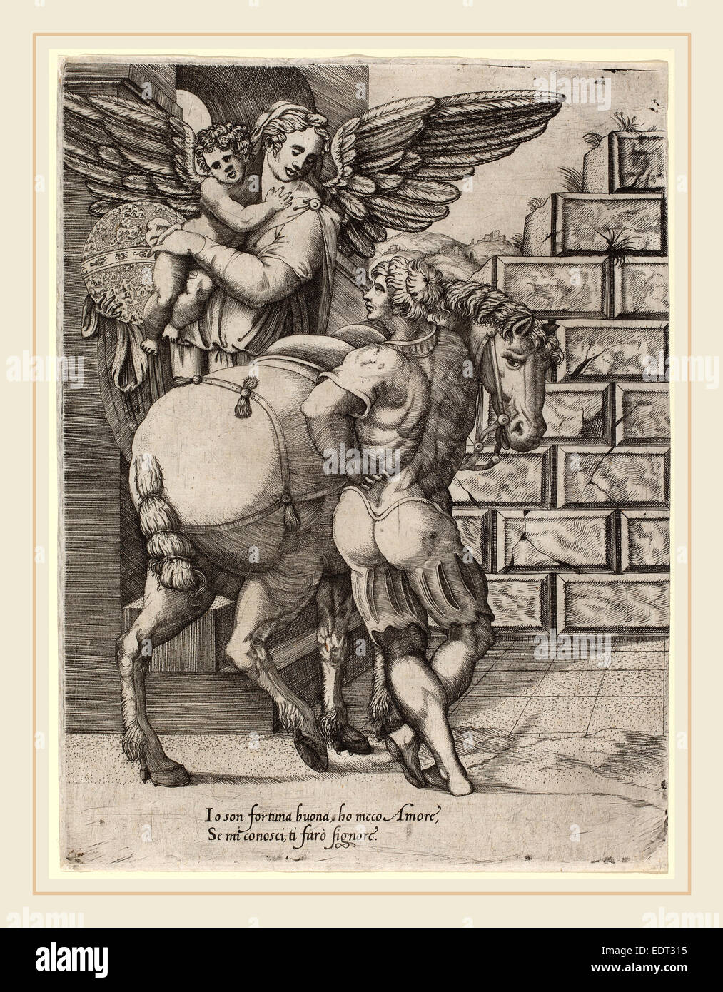 Italian 16th Century, Allegory of Fortune, engraving Stock Photo