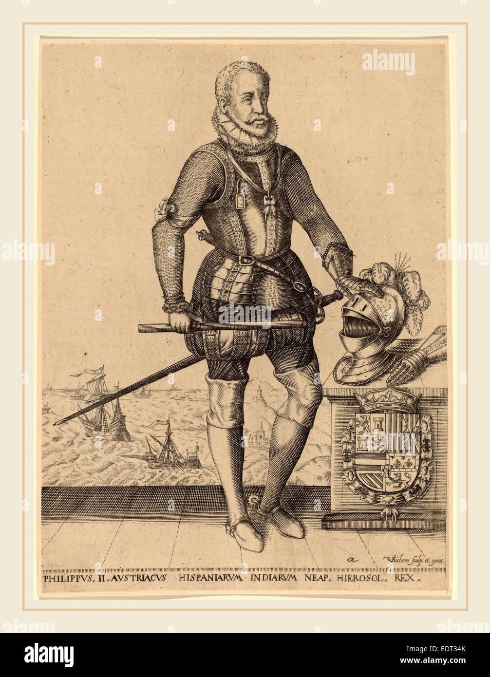 Christoffel van Sichem I (Dutch, c. 1546-1624), Philip II, King of Spain, engraving Stock Photo