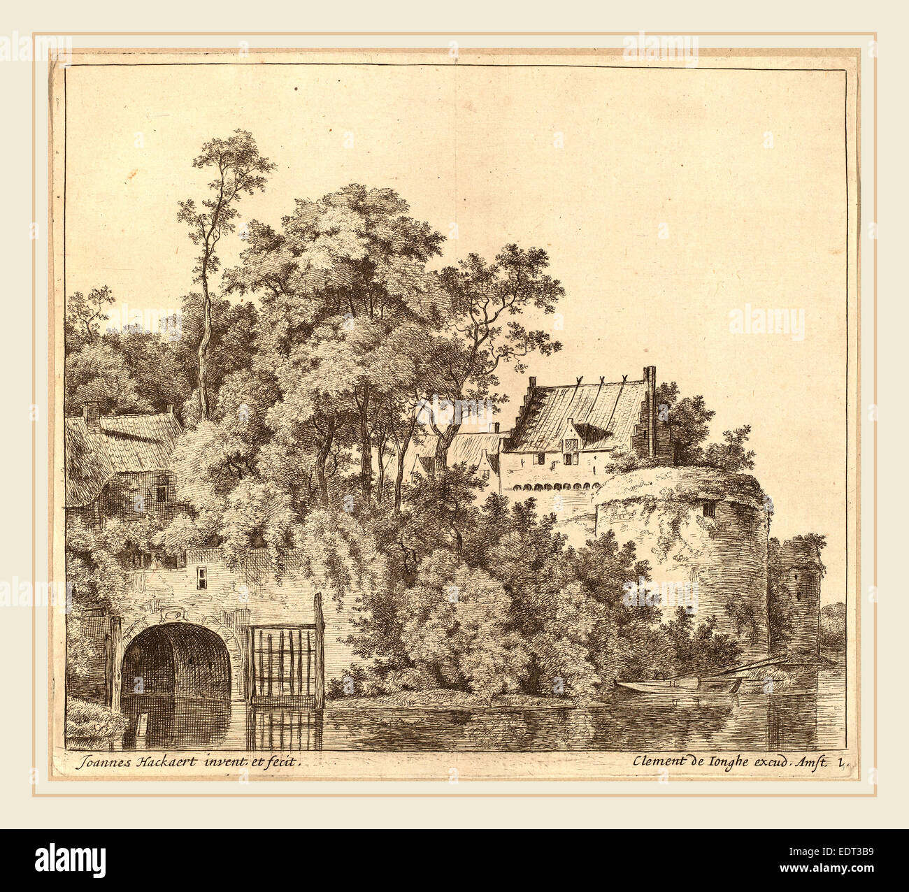 Jan Hackaert (Dutch, probably 1628-probably 1699), Small Town (Town Gate at Gorkum?), etching
