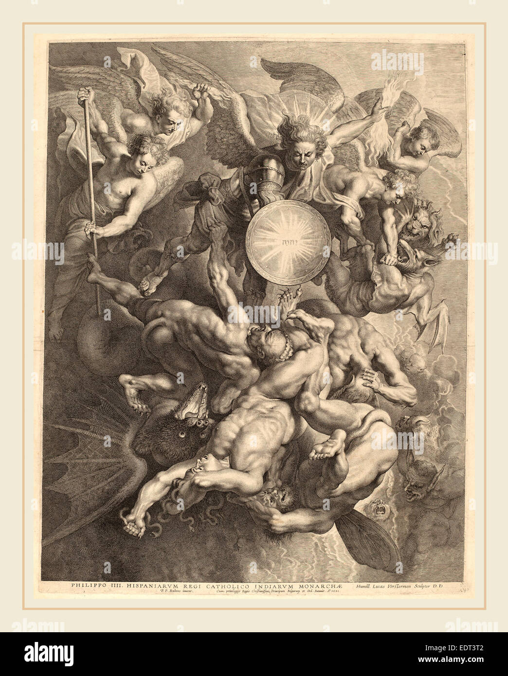 Lucas Emil Vorsterman after Sir Peter Paul Rubens (Flemish, 1595-1675), The Fall of the Rebel Angels, 1621, engraving Stock Photo