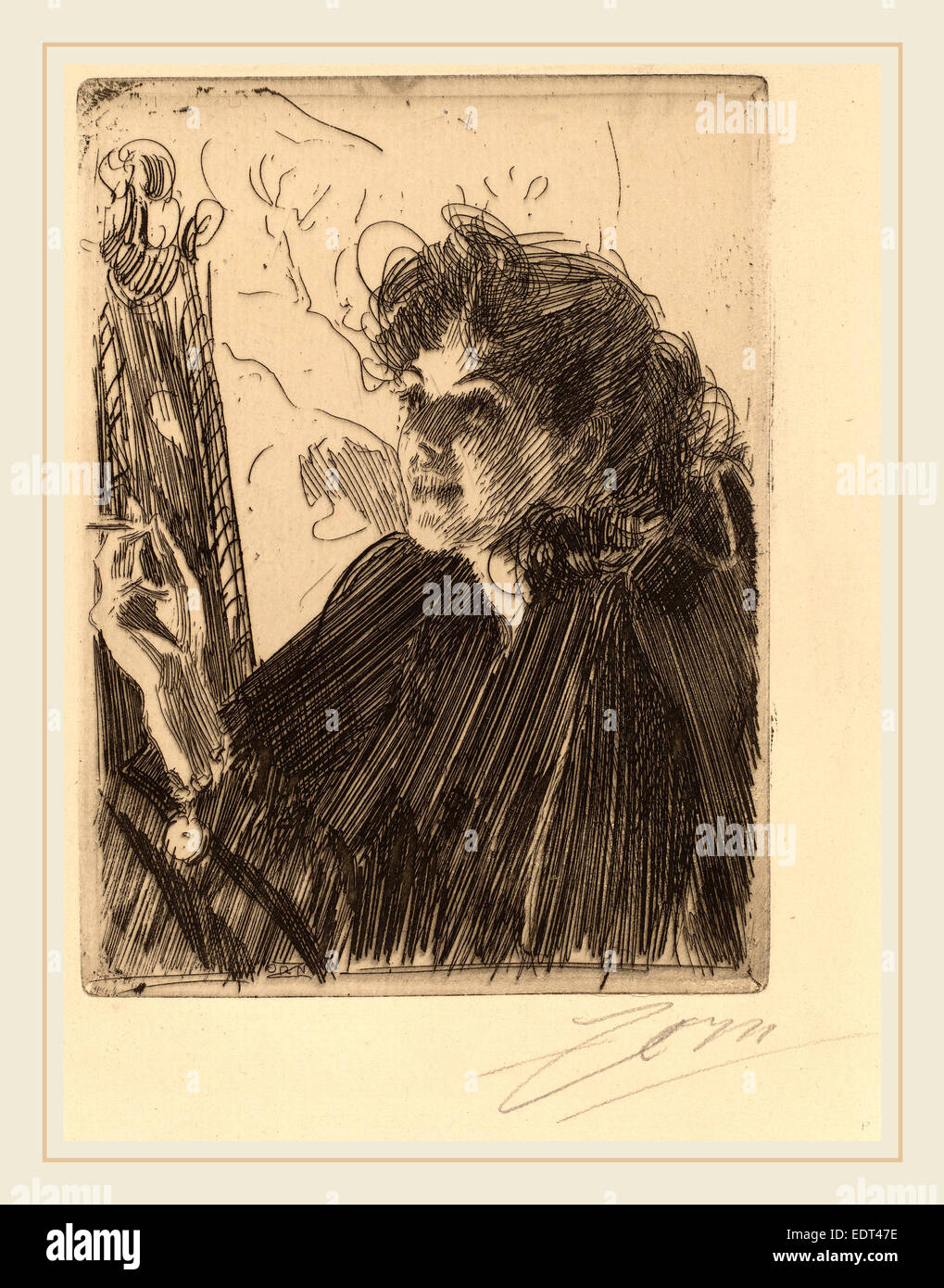 Anders Zorn, Girl with Cigarette, Swedish, 1860-1920, 1891, etching Stock  Photo