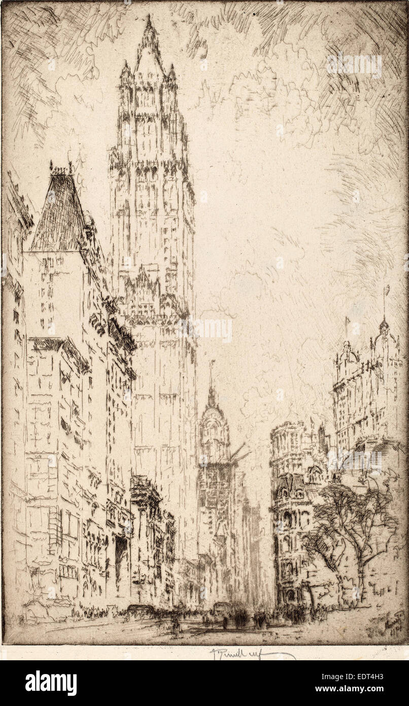 Joseph Pennell, The Woolworth Building, American, 1857 - 1926, 1915, etching Stock Photo