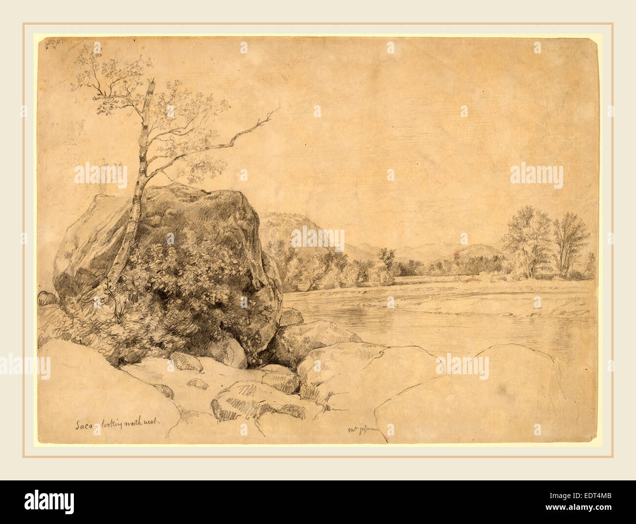 Daniel Huntington, Saco, Looking Northwest, American, 1816-1906, mid 1860s, graphite on wove paper Stock Photo