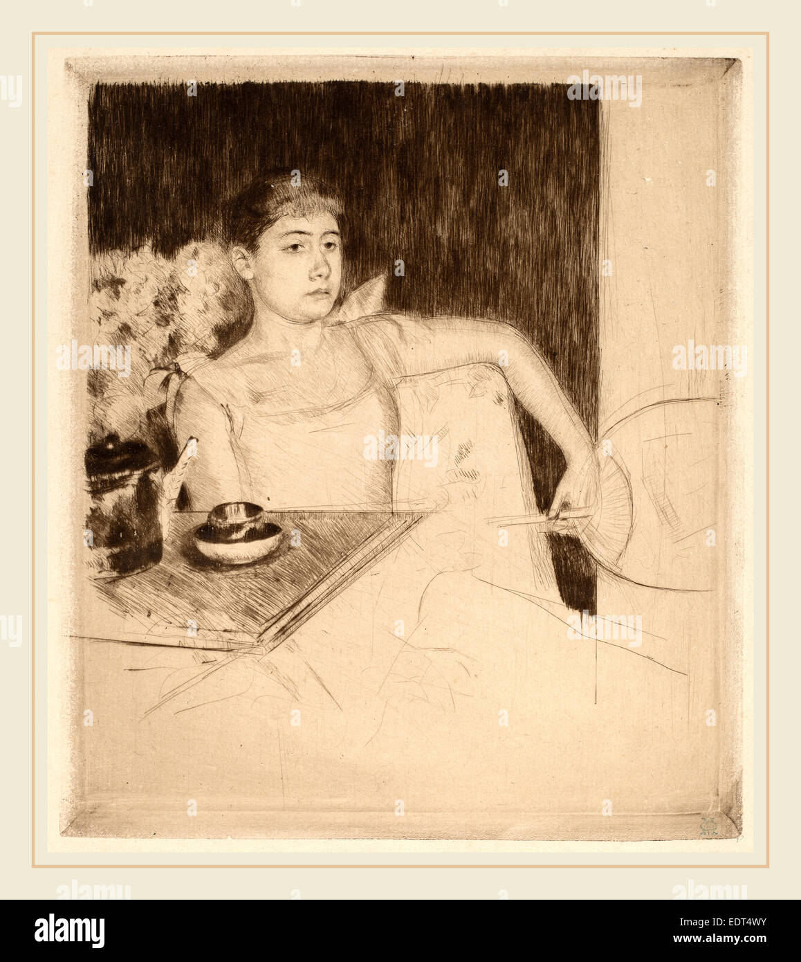 Mary Cassatt, Tea, American, 1844-1926, c. 1890, drypoint Stock Photo
