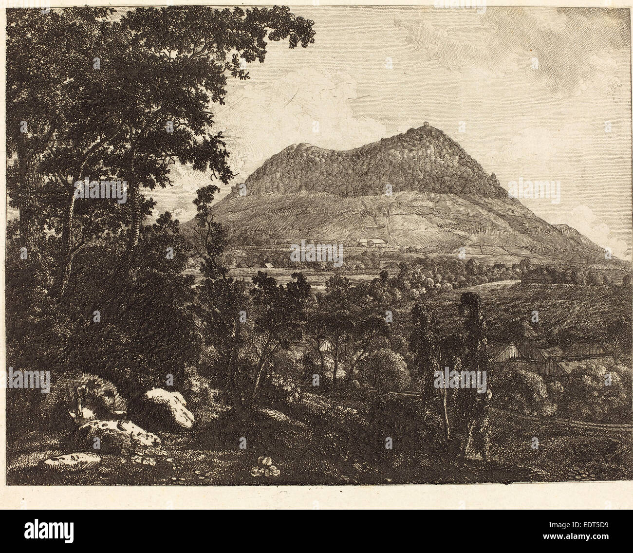 Christoph Nathe (German, 1753 - 1806), Landeskrone Mountain near Görlitz, c. 1795, etching on wove paper Stock Photo