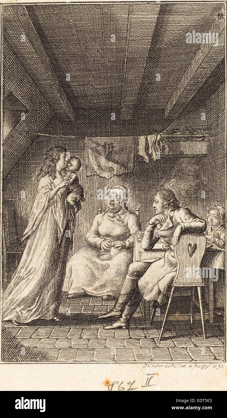 Daniel Nikolaus Chodowiecki (German, 1726 - 1801), The Voyage to Paris, 1798, etching Stock Photo
