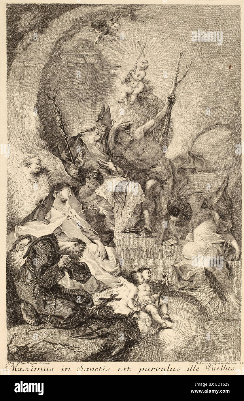 Johann Beheim after Franz Anton Maulbertsch (Austrian, c. 1730 - after 1770), Four Saints, 1762, etching and engraving Stock Photo