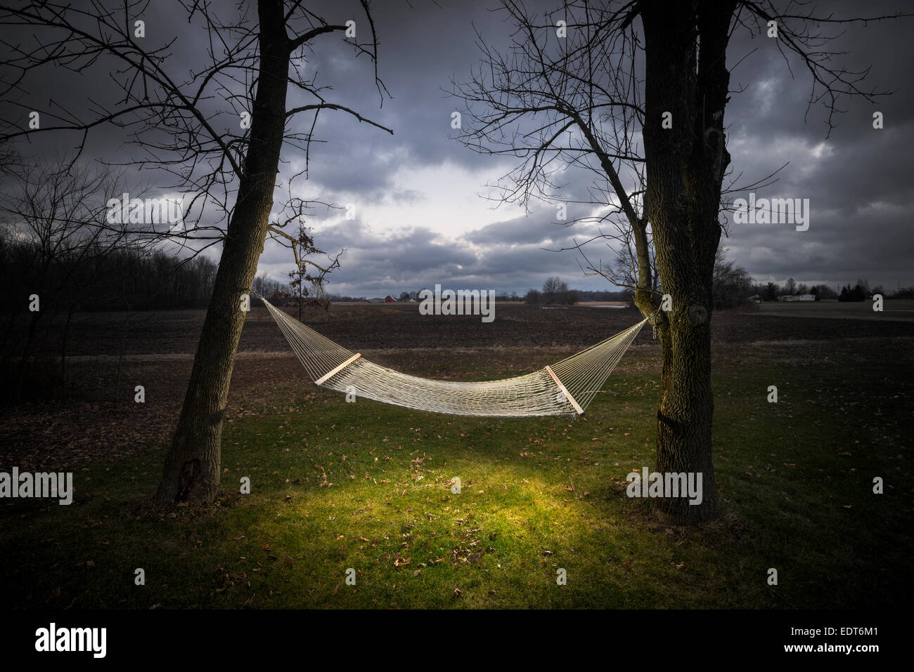 Hammock With Dramatic Light Stock Photo