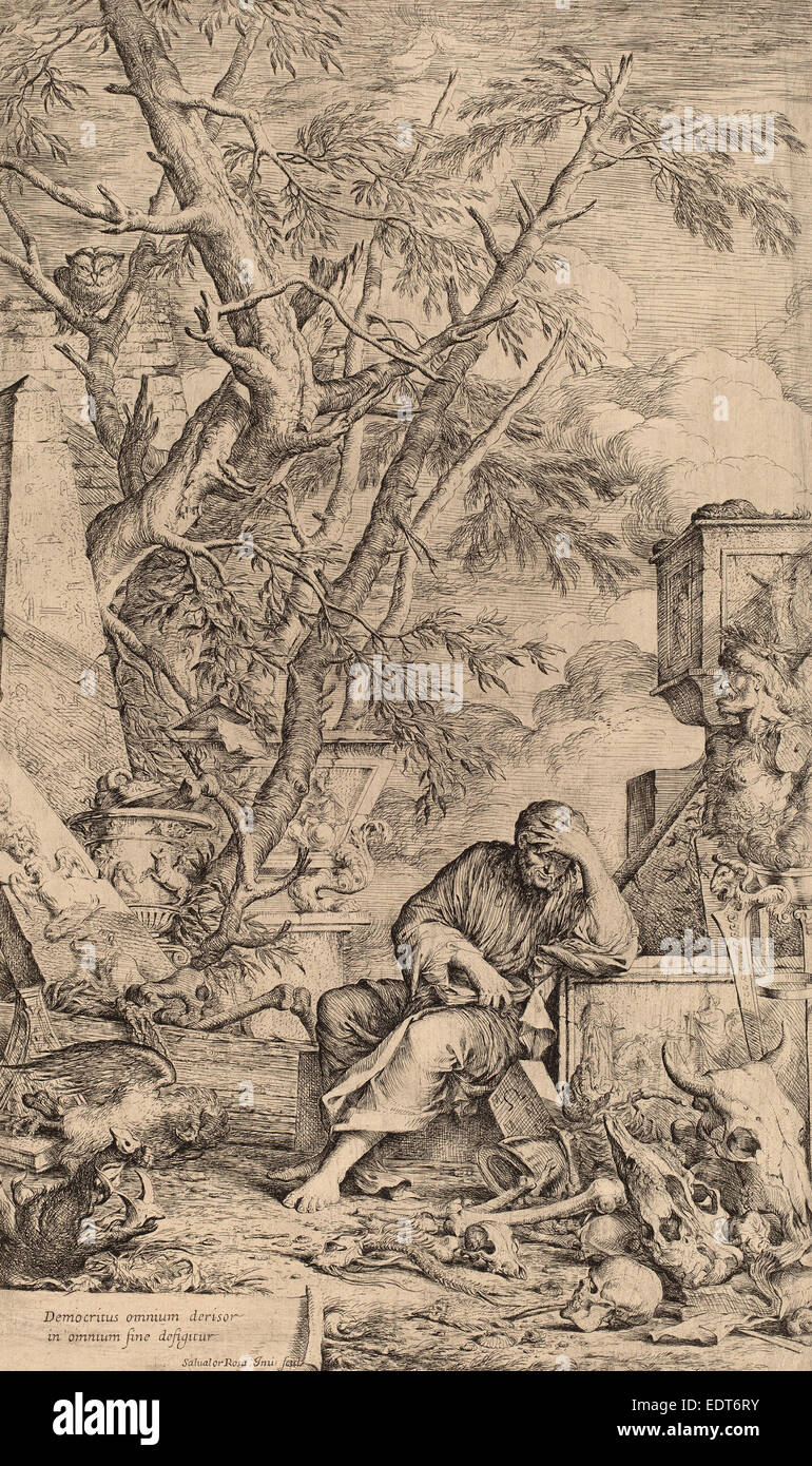 Salvator Rosa (Italian, 1615 - 1673), Democritus in Meditation, etching Stock Photo