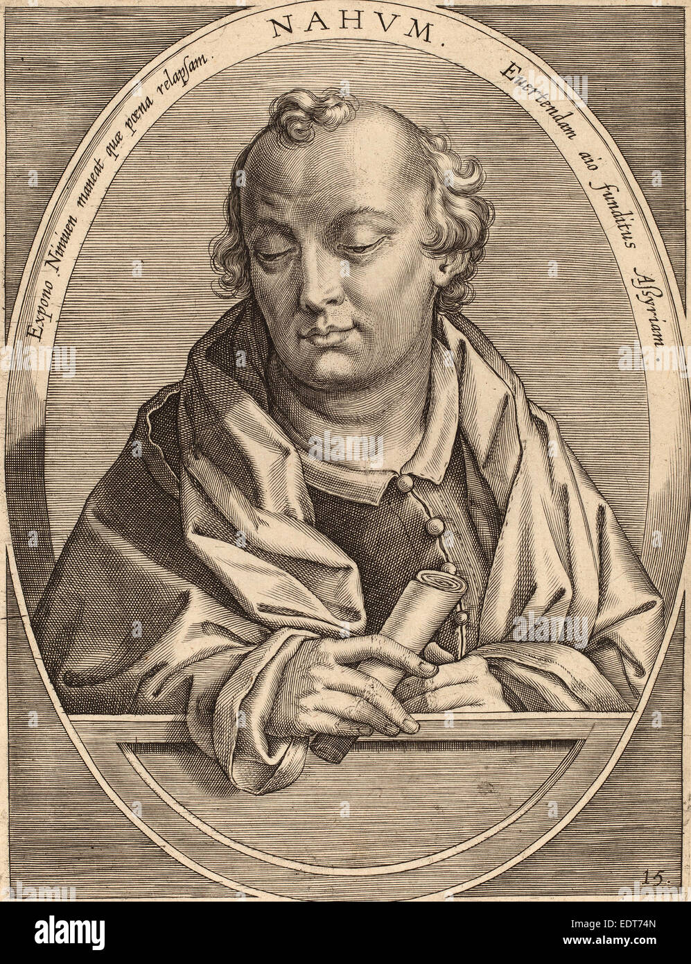 Theodor Galle after Jan van der Straet (Flemish, c. 1571 - 1633), Nahum, published 1613, engraving on laid paper Stock Photo