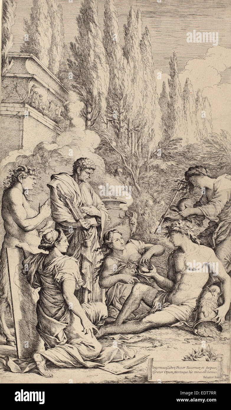 Salvator Rosa (Italian, 1615 - 1673), The Genius of Salvator Rosa, etching Stock Photo