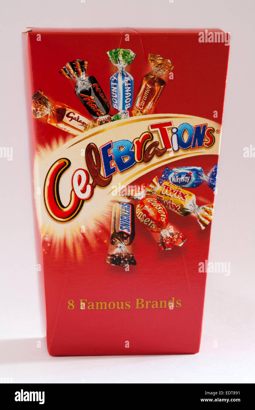 Box of Celebrations chocolates isolated on white background Stock Photo