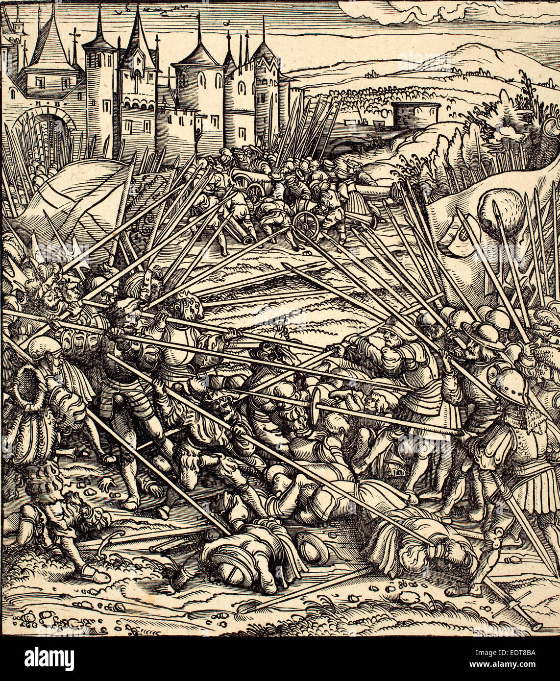 Hans Burgkmair I (German, 1473 - 1531), Battle of the Foot Soldiers with Lances, woodcut