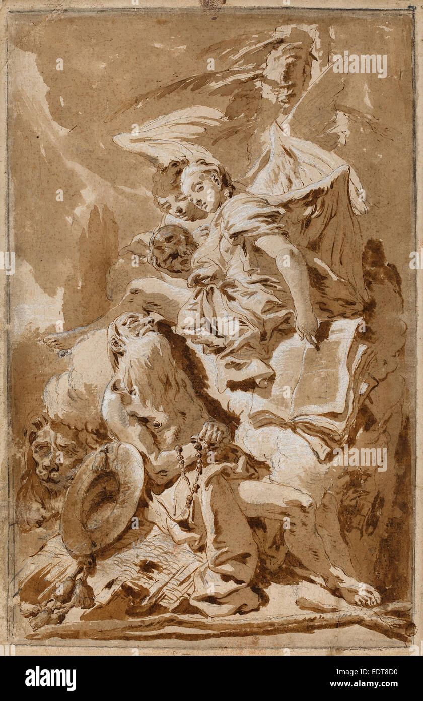 Giovanni Battista Tiepolo (Italian, 1696 - 1770), Saint Jerome in the Desert Listening to the Angels, 1728-1735, pen