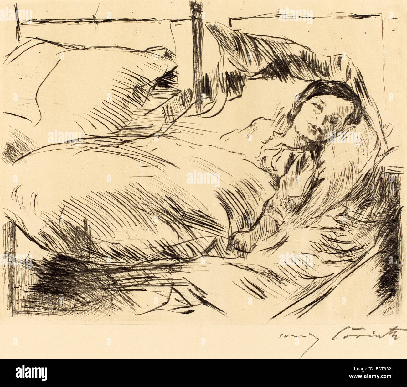 Lovis Corinth, The Sick Child (Das Kranke Kind), German, 1858 - 1925, 1918, drypoint in black on laid paper Stock Photo