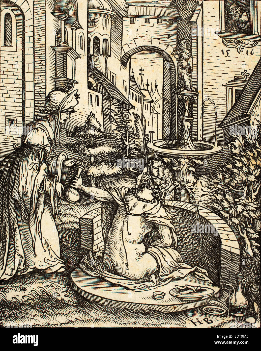 Hans Burgkmair I (German, 1473 - 1531), Bathsheba at Her Bath, 1519, woodcut