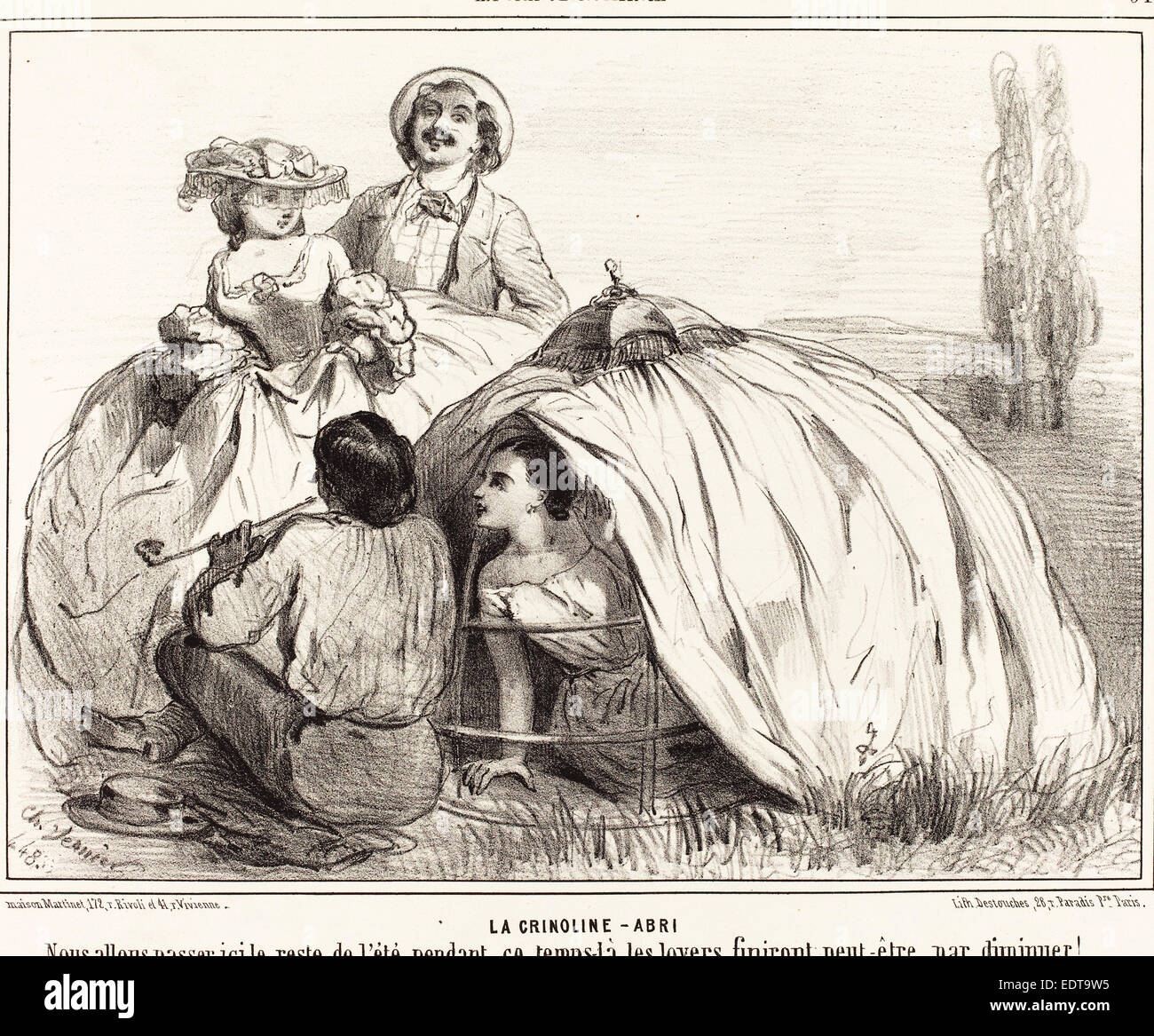 Charles Vernier (French, 1831 - 1887), La Crinoline-Abri, 1848, lithograph Stock Photo