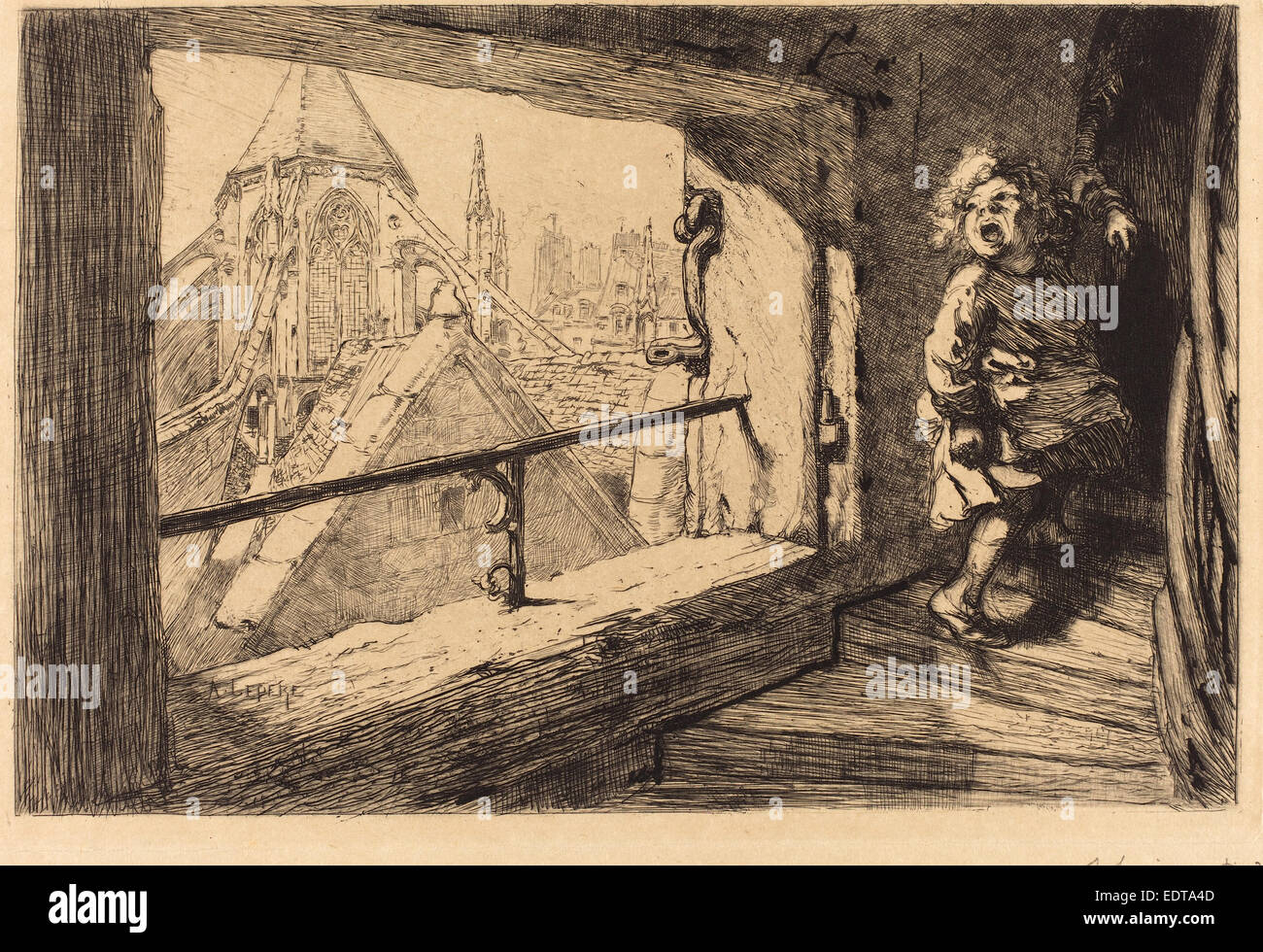 Auguste Lepère (French, 1849 - 1918), Les toits de Saint-Severin, 1889, etching Stock Photo