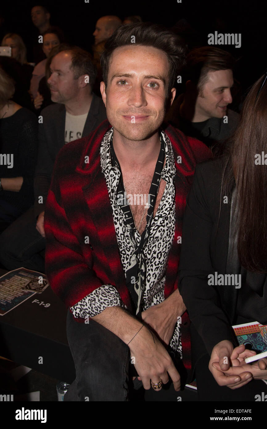 London, UK. 9 January 2015. Pictured: Nick Grimshaw. Front row celebrities. The runway show of Topman Design at the Topshow Show Space: The Old Sorting Office opens the London Collections: Men fashion week in London. Photo: CatwalkFashion/Alamy Live News Stock Photo