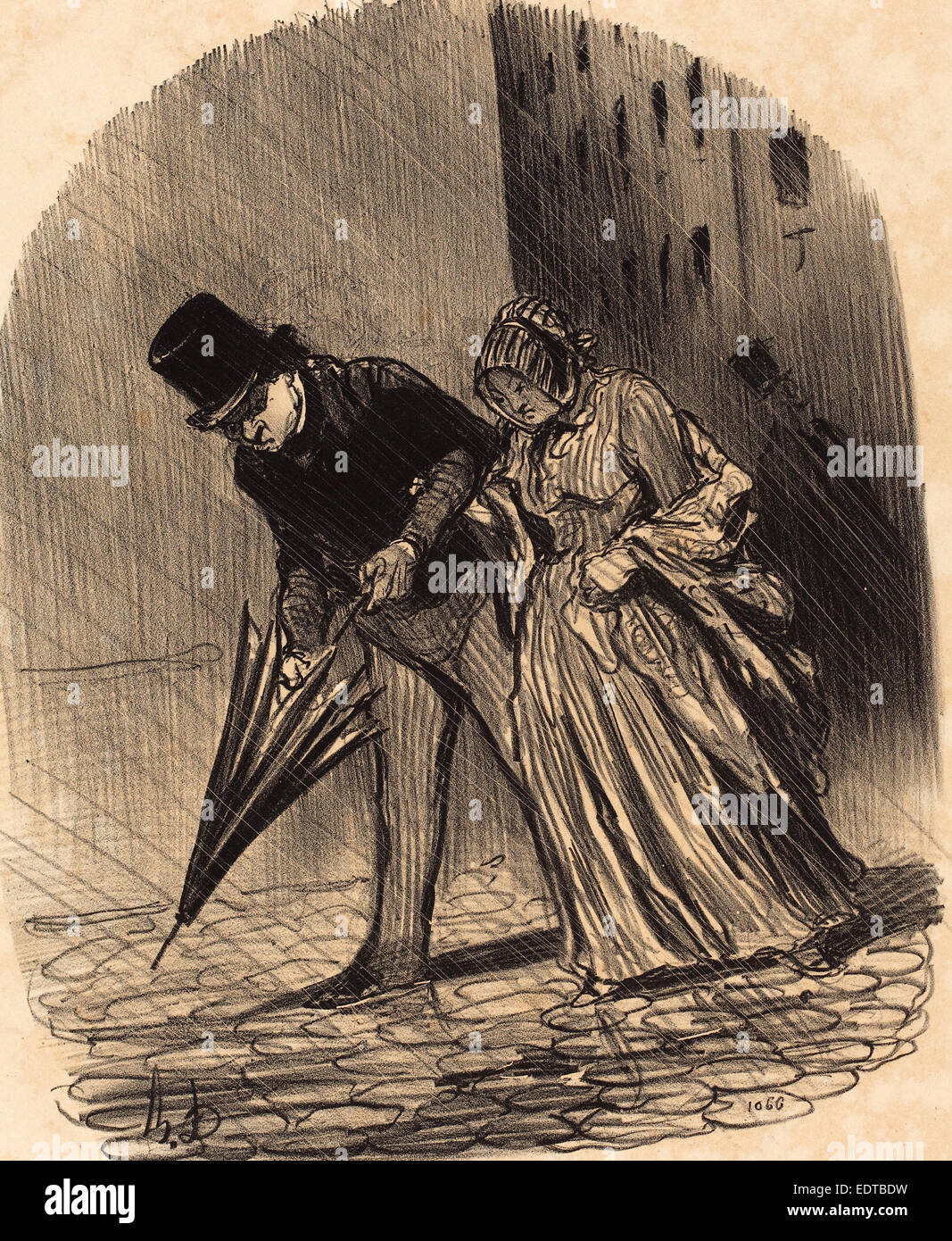 Honoré Daumier (French, 1808 - 1879), Inconvénient d'un parapluie a  ressorts trop compliqués, 1847, lithograph Stock Photo - Alamy