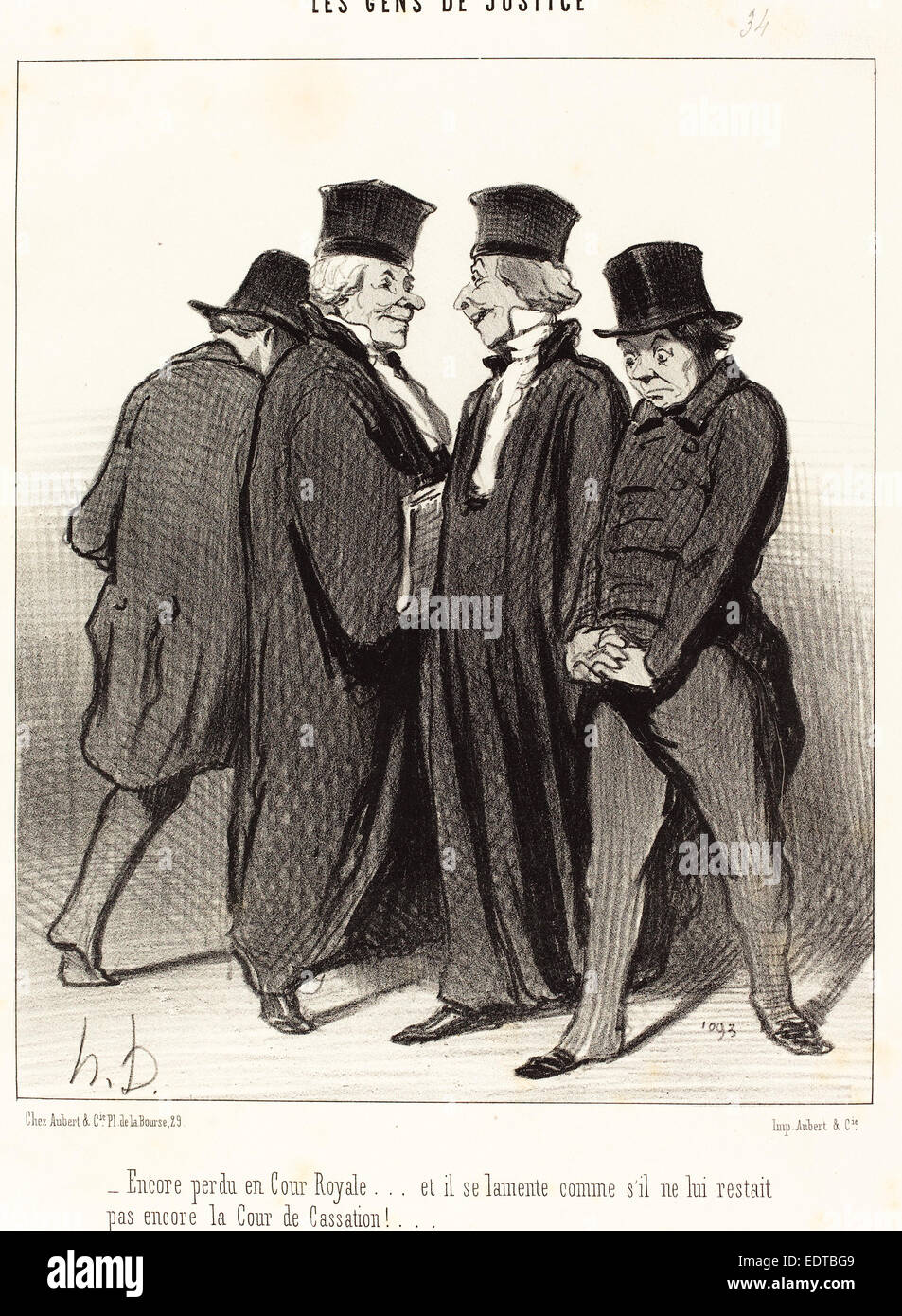 Honoré Daumier (French, 1808 - 1879), Encore perdu en Cour Royale et il se lamente, 1848, lithograph Stock Photo